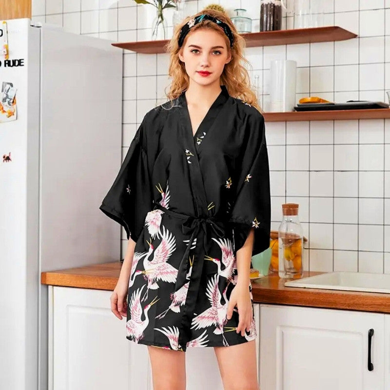 Kimono noir satin femme best sale