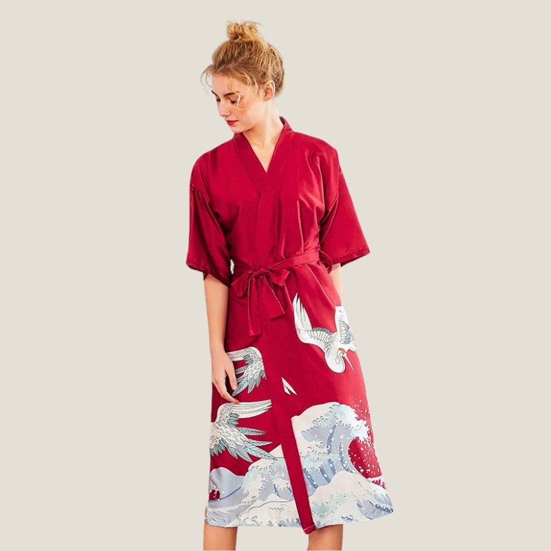 Peignoir kimono femme en satin long